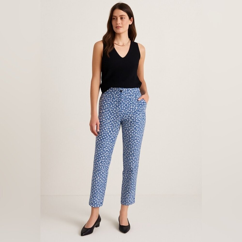 Luisa Cerano Blue White Print Pants Size 10 Women’s Trousers Modern Workwear